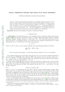 Small coherence implies the weak Null Space Property
