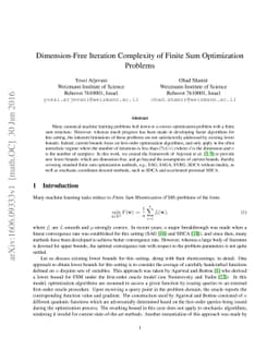Dimension-Free Iteration Complexity of Finite Sum Optimization Problems