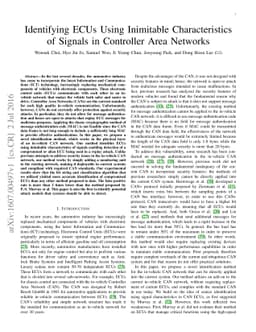 Identifying ECUs Using Inimitable Characteristics of Signals in
  Controller Area Networks