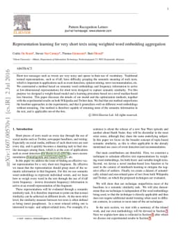 Representation learning for very short texts using weighted word
  embedding aggregation