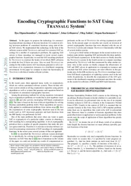 Encoding Cryptographic Functions to SAT Using Transalg System