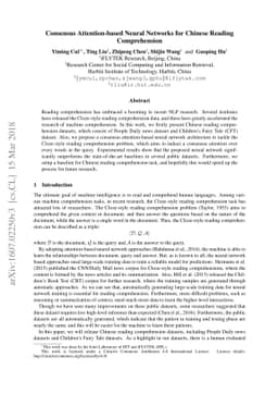 Consensus Attention-based Neural Networks for Chinese Reading
  Comprehension