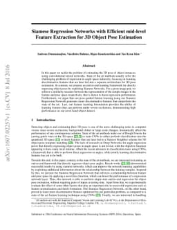 Siamese Regression Networks with Efficient mid-level Feature Extraction
  for 3D Object Pose Estimation