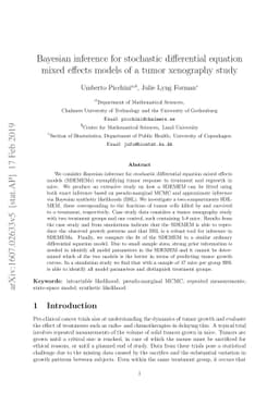Bayesian inference for stochastic differential equation mixed effects
  models of a tumor xenography study