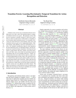 Transition Forests: Learning Discriminative Temporal Transitions for
  Action Recognition and Detection