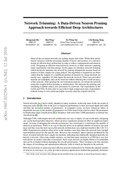 Network Trimming: A Data-Driven Neuron Pruning Approach towards
  Efficient Deep Architectures
