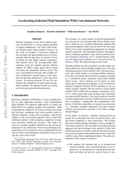 Accelerating Eulerian Fluid Simulation With Convolutional Networks