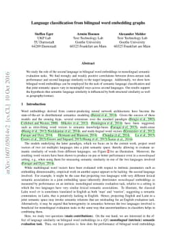 Language classification from bilingual word embedding graphs