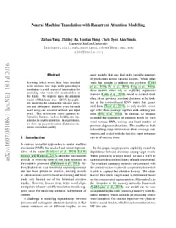 Neural Machine Translation with Recurrent Attention Modeling