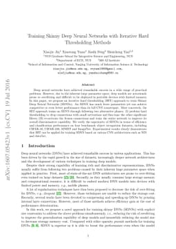Training Skinny Deep Neural Networks with Iterative Hard Thresholding
  Methods