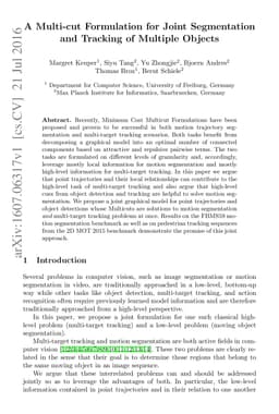A Multi-cut Formulation for Joint Segmentation and Tracking of Multiple
  Objects