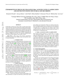 Experiments on the DCASE Challenge 2016: Acoustic Scene Classification
  and Sound Event Detection in Real Life Recording