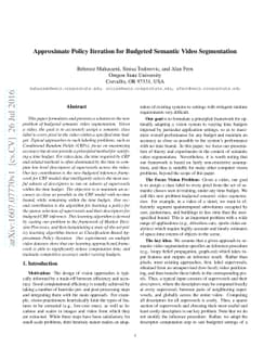 Approximate Policy Iteration for Budgeted Semantic Video Segmentation