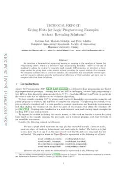 Technical Report: Giving Hints for Logic Programming Examples without
  Revealing Solutions