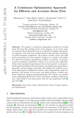 A Continuous Optimization Approach for Efficient and Accurate Scene Flow