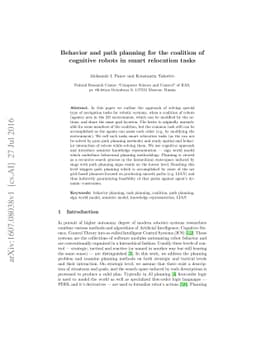 Behavior and path planning for the coalition of cognitive robots in
  smart relocation tasks