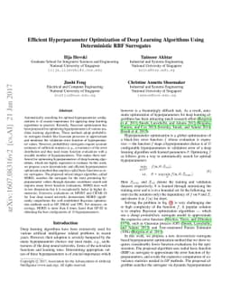 Efficient Hyperparameter Optimization of Deep Learning Algorithms Using
  Deterministic RBF Surrogates