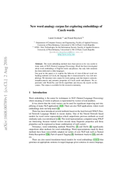 New word analogy corpus for exploring embeddings of Czech words