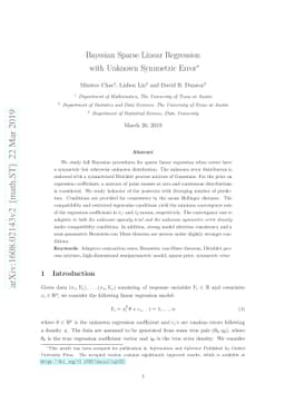 Bayesian Sparse Linear Regression with Unknown Symmetric Error
