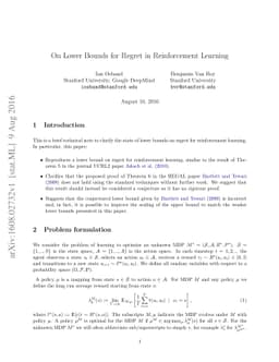 On Lower Bounds for Regret in Reinforcement Learning