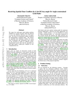 Resolving Spatial-Time Conflicts In A Set Of Any-angle Or
  Angle-constrained Grid Paths