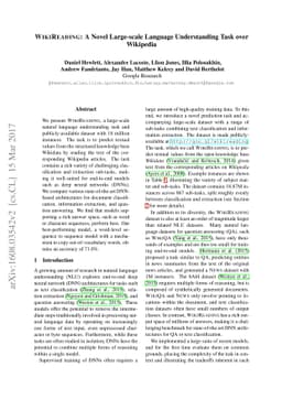 WikiReading: A Novel Large-scale Language Understanding Task over
  Wikipedia