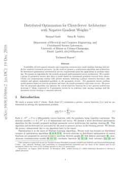 Distributed Optimization for Client-Server Architecture with Negative
  Gradient Weights