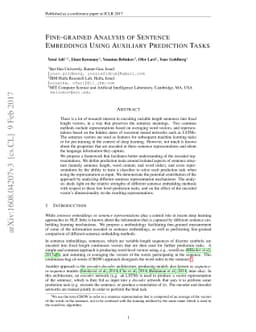 Fine-grained Analysis of Sentence Embeddings Using Auxiliary Prediction
  Tasks