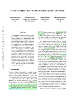 Neural versus Phrase-Based Machine Translation Quality: a Case Study