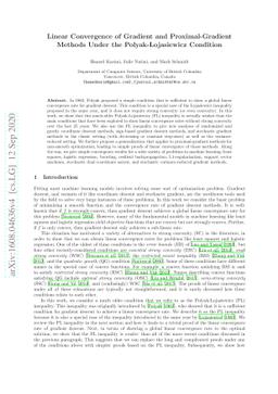 Linear Convergence of Gradient and Proximal-Gradient Methods Under the
  Polyak-Łojasiewicz Condition