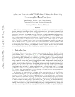 Adaptive Restart and CEGAR-based Solver for Inverting Cryptographic Hash
  Functions