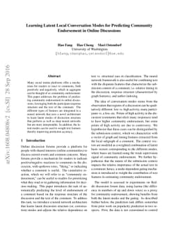 Learning Latent Local Conversation Modes for Predicting Community
  Endorsement in Online Discussions