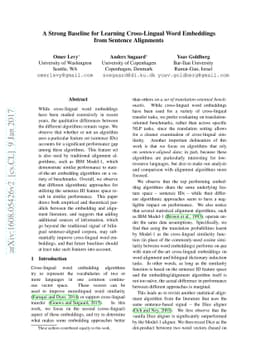 A Strong Baseline for Learning Cross-Lingual Word Embeddings from
  Sentence Alignments