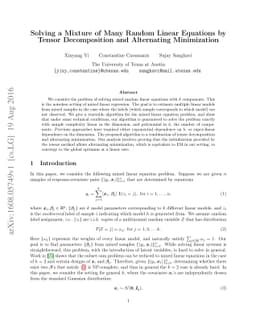 Solving a Mixture of Many Random Linear Equations by Tensor
  Decomposition and Alternating Minimization