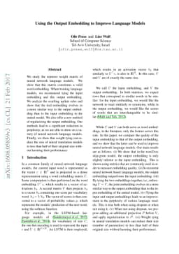 Using the Output Embedding to Improve Language Models