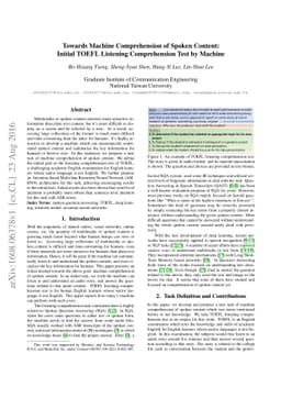 Towards Machine Comprehension of Spoken Content: Initial TOEFL Listening
  Comprehension Test by Machine