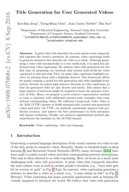 Title Generation for User Generated Videos