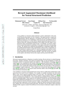 Reward Augmented Maximum Likelihood for Neural Structured Prediction