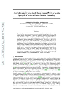 Evolutionary Synthesis of Deep Neural Networks via Synaptic
  Cluster-driven Genetic Encoding