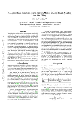 Attention-Based Recurrent Neural Network Models for Joint Intent
  Detection and Slot Filling