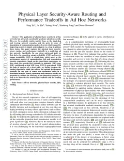 Physical Layer Security-Aware Routing and Performance Tradeoffs in Ad
  Hoc Networks