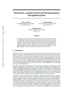 Wav2Letter: an End-to-End ConvNet-based Speech Recognition System