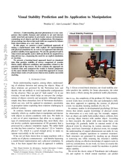 Visual Stability Prediction and Its Application to Manipulation