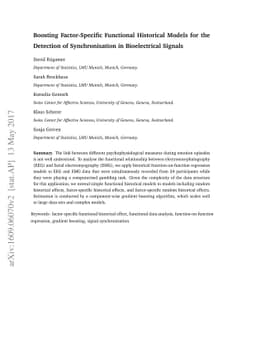 Boosting Factor-Specific Functional Historical Models for the Detection
  of Synchronisation in Bioelectrical Signals