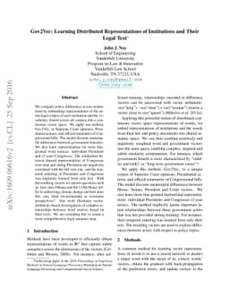 Gov2Vec: Learning Distributed Representations of Institutions and Their
  Legal Text