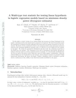 A Wald-type test statistic for testing linear hypothesis in logistic
  regression models based on minimum density power divergence estimator