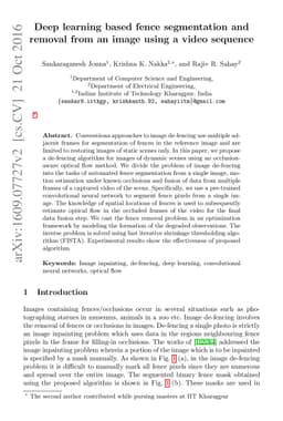 Deep learning based fence segmentation and removal from an image using a
  video sequence