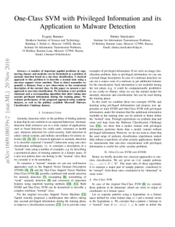 One-Class SVM with Privileged Information and its Application to Malware
  Detection
