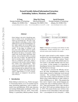 Toward Socially-Infused Information Extraction: Embedding Authors,
  Mentions, and Entities