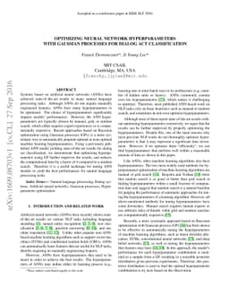 Optimizing Neural Network Hyperparameters with Gaussian Processes for
  Dialog Act Classification